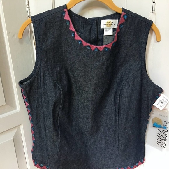CSandy Starkman Denim Sleeveless Top w/ Embroidery - Picture 3 of 11